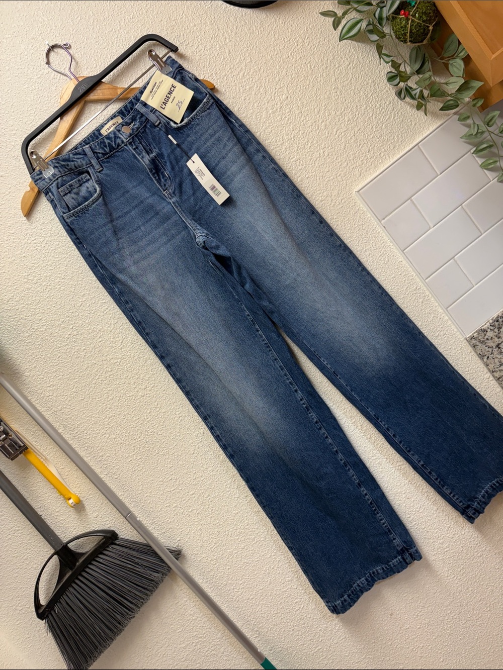L'AGENCE Medium Blue Wide-Leg Jeans